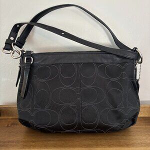 Coach Mia Black Signature Outline C Sateen Black Leather Trim Convertible Bag